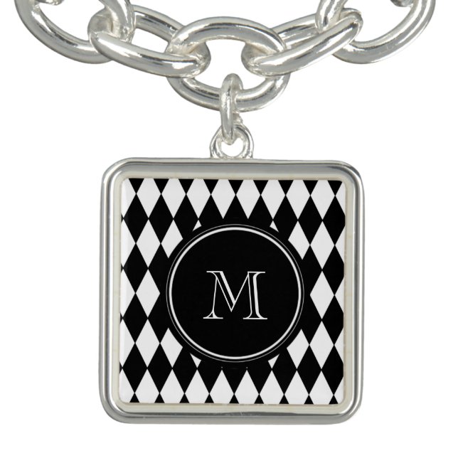 Black White Harlequin Pattern, Your Initial Bracelet (Design)