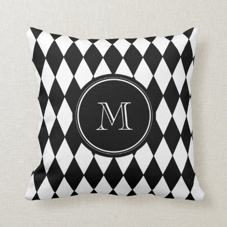 Black White Harlequin Pattern, Your Initial Throw Pillow