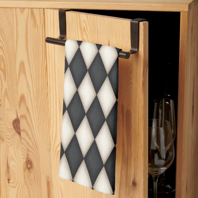 Black & White Harlequin (small scale) Kitchen Towel (Thirds Fold)