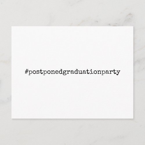 Black  White Hashtag Postponed Graduation Party Postcard