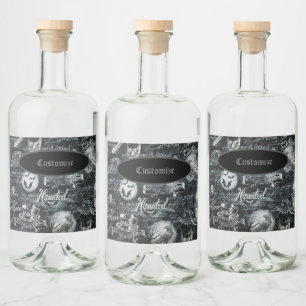 Black & White Haunted Halloween Liquor Bottle Label