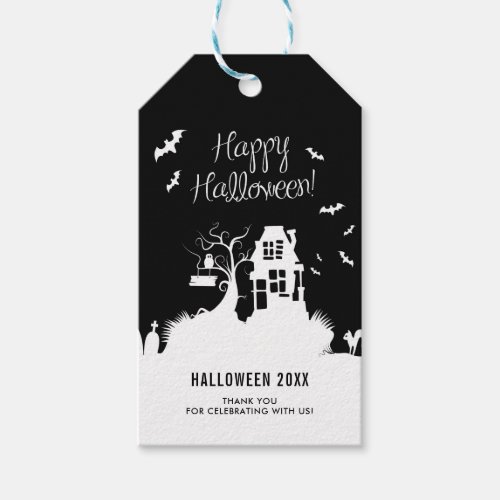 Black  White Haunted House Halloween Party Gift Tags