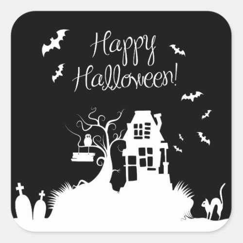 Black  White Haunted House Halloween Sticker