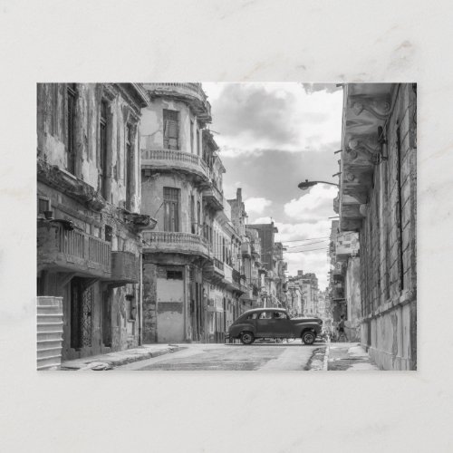 Black  White Havana Street Car Cuba Travel Photo Postcard