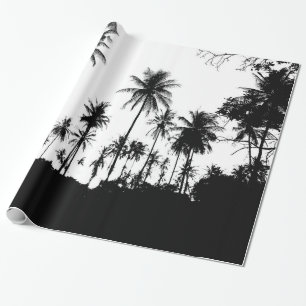 Black White Hawaiian Exotic Palm Tree Silhouettes Wrapping Paper