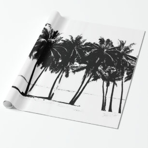 Black & White Hawaiian Exotic Palm Trees & Beach Wrapping Paper
