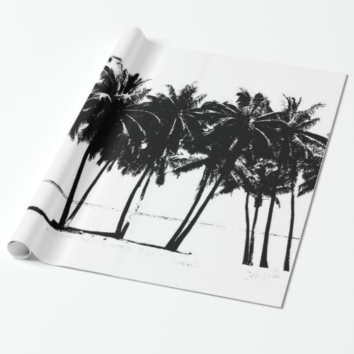 Black  White Hawaiian Exotic Palm Trees  Beach Wrapping Paper