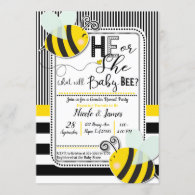 Black White He or She BEE Gender Reveal Shower Invitation