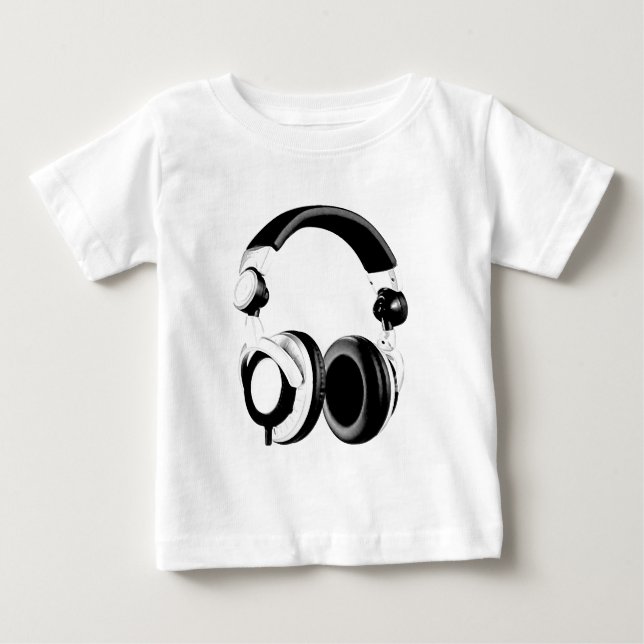 Black & White Headphone Artwork Baby T-Shirt (Front)