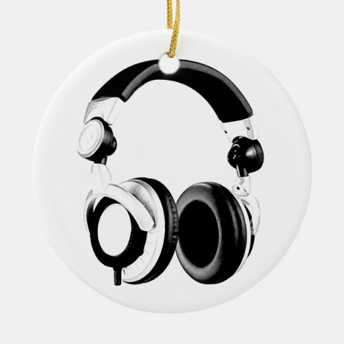 Black  White Headphone Artwork Ceramic Ornament