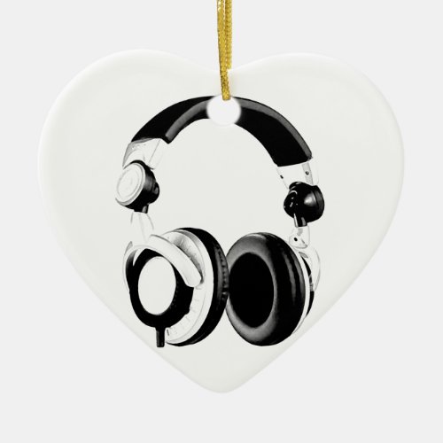 Black  White Headphone Artwork Ceramic Ornament