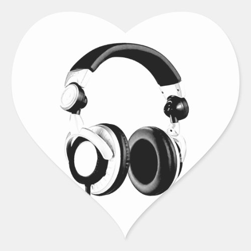 Black  White Headphone Artwork Heart Sticker