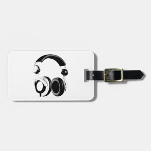 Black & White Headphone Artwork Luggage Tag
