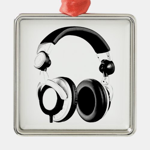 Black  White Headphone Artwork Metal Ornament