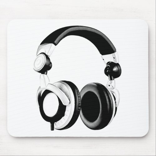 Black  White Headphone Artwork Mouse Pad