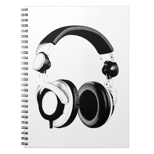 Black  White Headphone Artwork Notebook