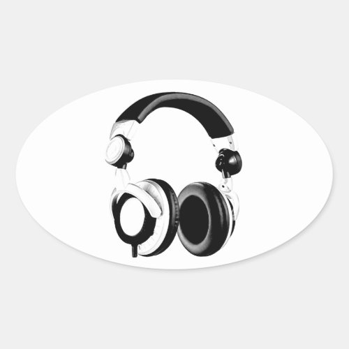 Black  White Headphone Artwork Oval Sticker