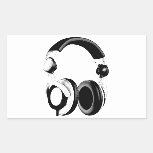 Black  White Headphone Artwork Rectangular Sticker