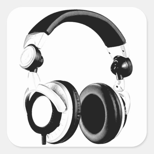 Black  White Headphone Artwork Square Sticker