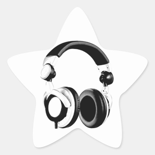 Black  White Headphone Artwork Star Sticker