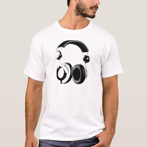 Black  White Headphone Artwork T_Shirt