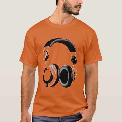 Black  White Headphone Artwork T_Shirt