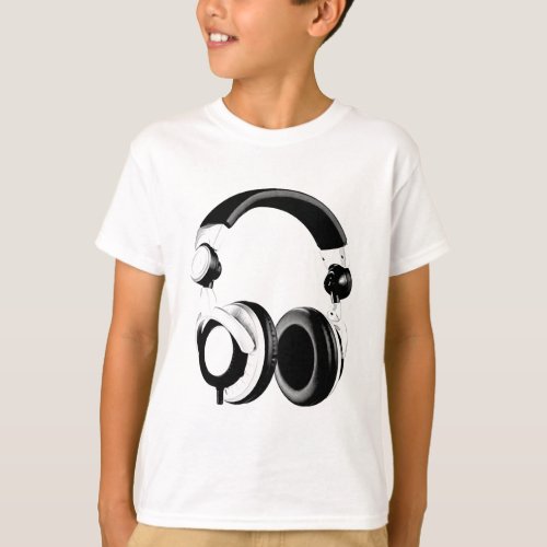Black  White Headphone Artwork T_Shirt