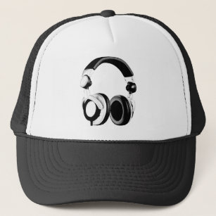 Black & White Headphone Artwork Trucker Hat