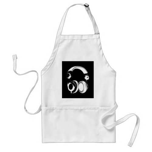 Black  White Headphone Silhouette Adult Apron