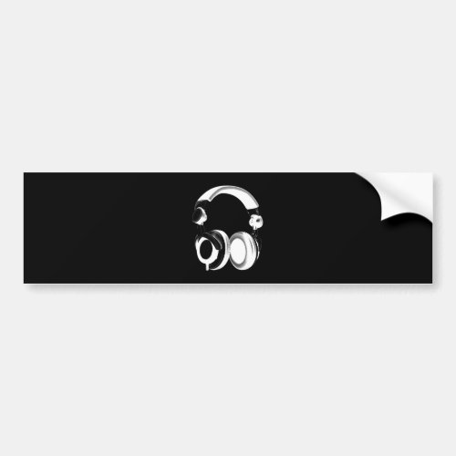 Black  White Headphone Silhouette Bumper Sticker