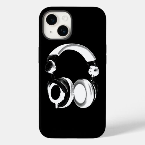 Black  White Headphone Silhouette Case_Mate iPhone 14 Case