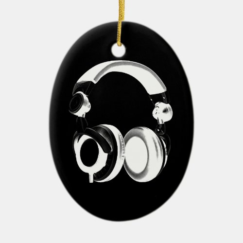 Black  White Headphone Silhouette Ceramic Ornament