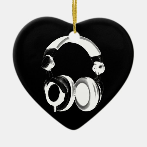 Black  White Headphone Silhouette Ceramic Ornament