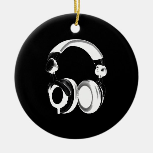 Black  White Headphone Silhouette Ceramic Ornament