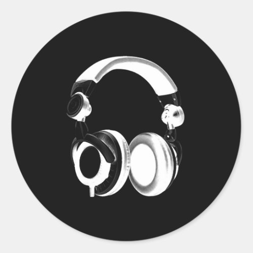 Black  White Headphone Silhouette Classic Round Sticker