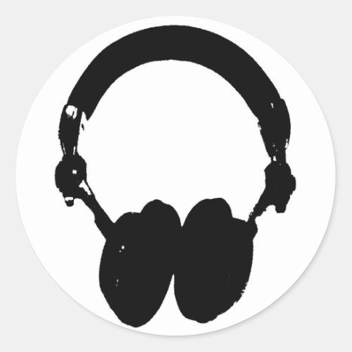 Black  White Headphone Silhouette Classic Round Sticker