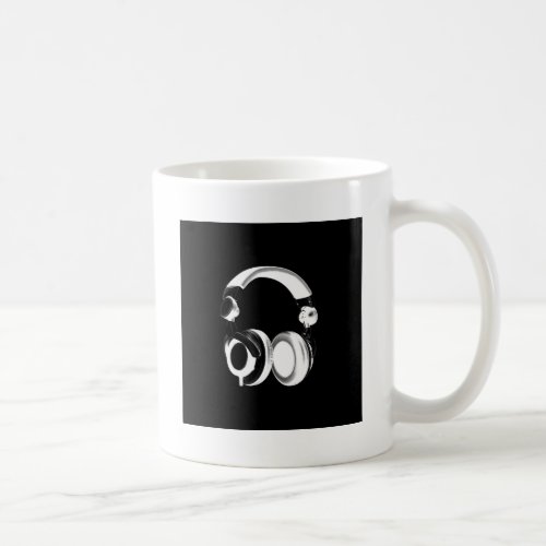 Black  White Headphone Silhouette Coffee Mug