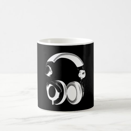 Black  White Headphone Silhouette Coffee Mug