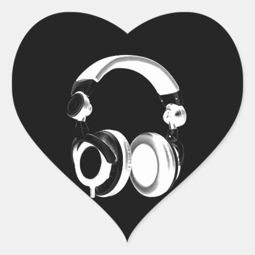Black  White Headphone Silhouette Heart Sticker