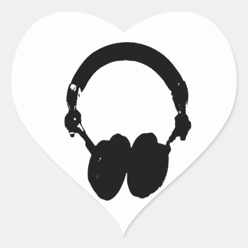 Black  White Headphone Silhouette Heart Sticker