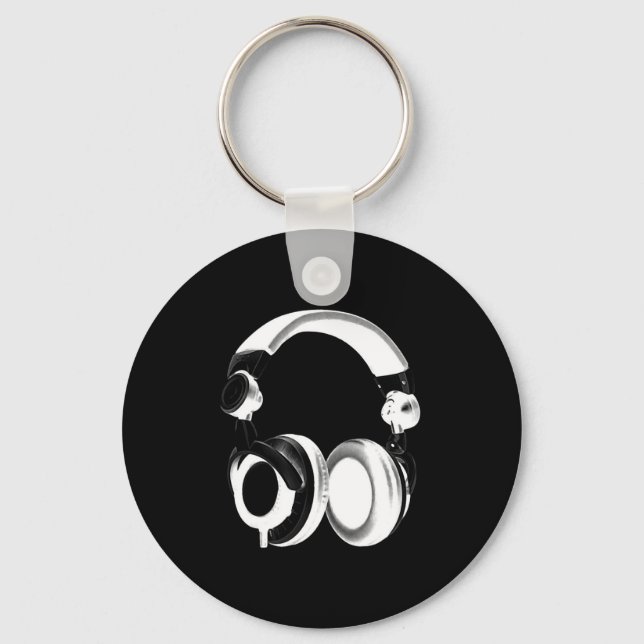 Black & White Headphone Silhouette Keychain (Front)