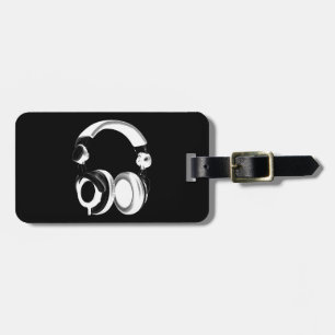 Black & White Headphone Silhouette Luggage Tag