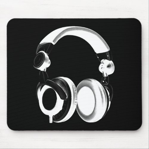 Black  White Headphone Silhouette Mouse Pad