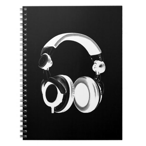 Black  White Headphone Silhouette Notebook