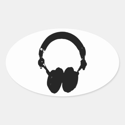 Black  White Headphone Silhouette Oval Sticker