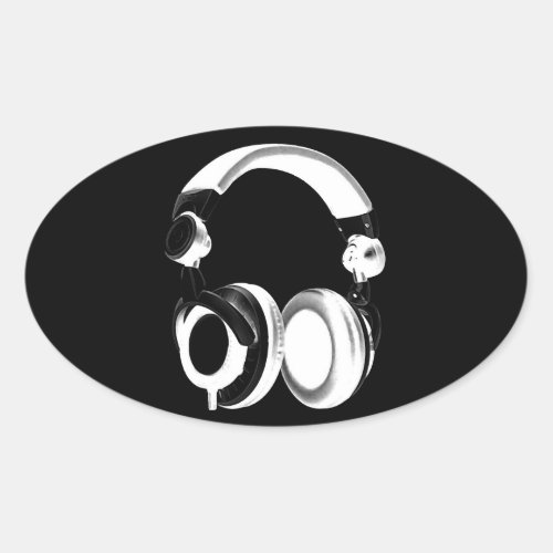 Black  White Headphone Silhouette Oval Sticker