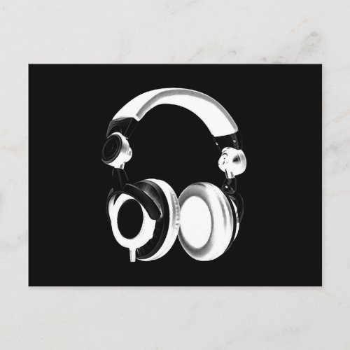 Black  White Headphone Silhouette Postcard
