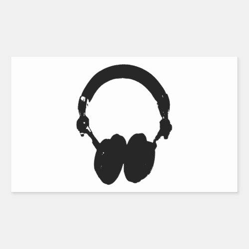 Black  White Headphone Silhouette Rectangular Sticker
