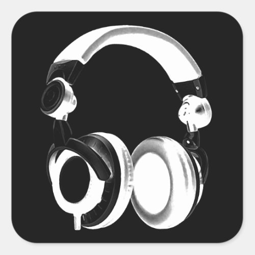 Black  White Headphone Silhouette Square Sticker