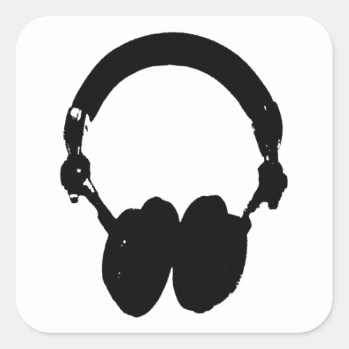Black  White Headphone Silhouette Square Sticker